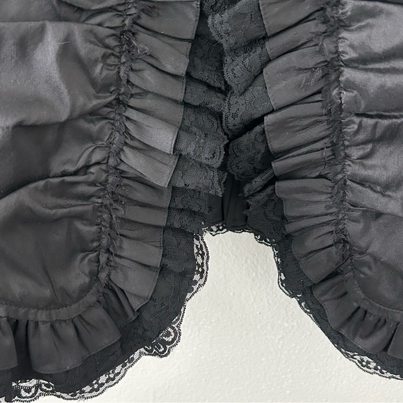 VTG Lafayette 148 Black 100% Silk Ruched Ruffle Lace Trim Jacket Blazer Womens 4 - Picture 4 of 10
